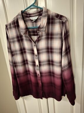 Christopher & Banks Pink Ombre Plaid Button-Down Shirt